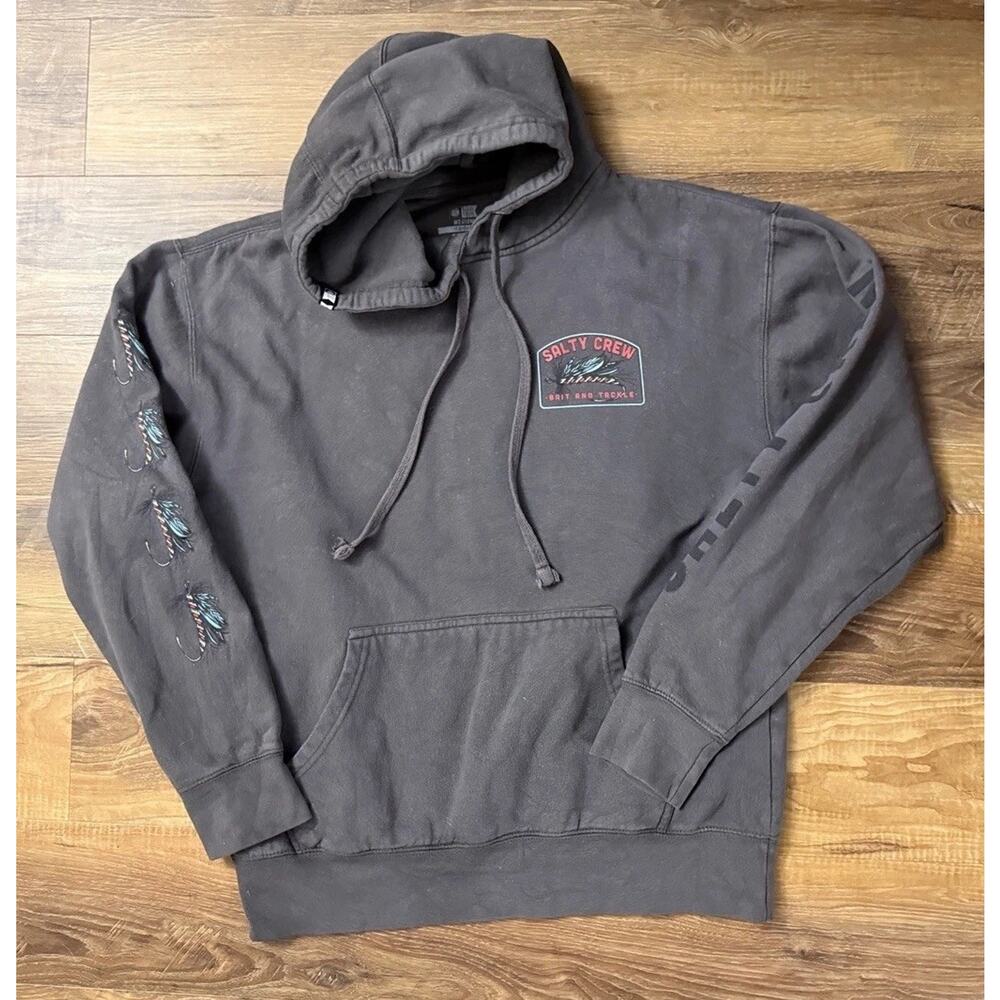 Salty Crew Hoodie Mens Medium M Grey Pullover Sweatshirt Outdoor Fishing - Picture 2 of 11